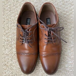 Boys Youth Dress Shoes Formal Cognac Brown Tan Leather Sz 4
